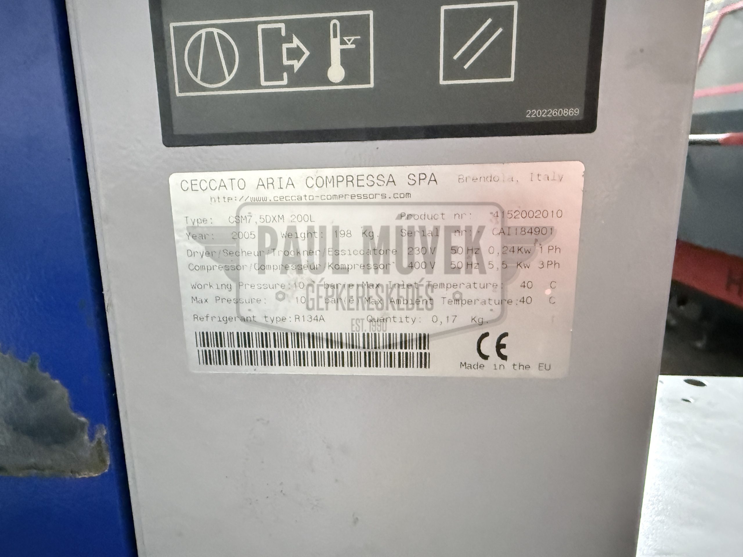 CECCATO CSM7,5XM 200L CSAVARKOMPRESSZOR LÉGTARTÁLLYAL (5.5kW, 200L, 2005)
